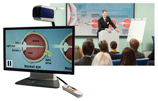 The ONYX Deskset HD magnifying a chart<br>
displayed during a presentation