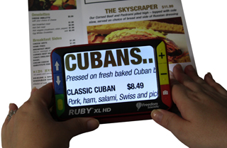 RUBY XL HD magnifies a menu - black text on a white background